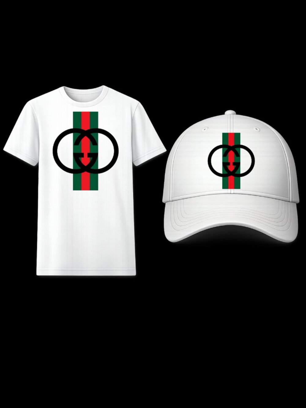 Men L White Casual T-Shirt with Trucker Hat